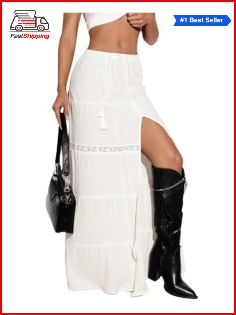 ✨ Plaid Maxi Skirt with High Slit & Tiered Ruffle Hem A-Line Y2K Long Skirt